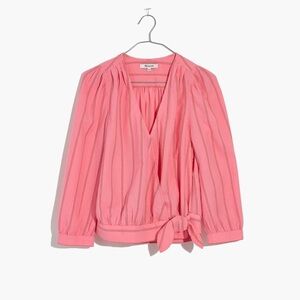 Madewell Wrap Top in Cecilia Stripe, SZ XS, Pink